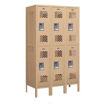 SALSBURY INDUSTRIES 2 Tier Vented Locker, 36"Wx66"Hx18"D, 6 Door, Tan, Unassembled 72358TN-U